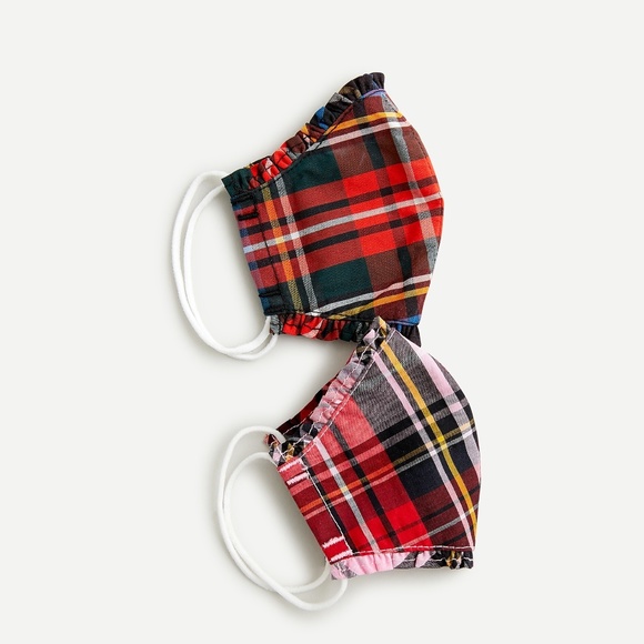 New! J Crew Crewcut Kids' Set of 2 ruffle-trim Plaid Pink face NWT - Picture 1 of 2